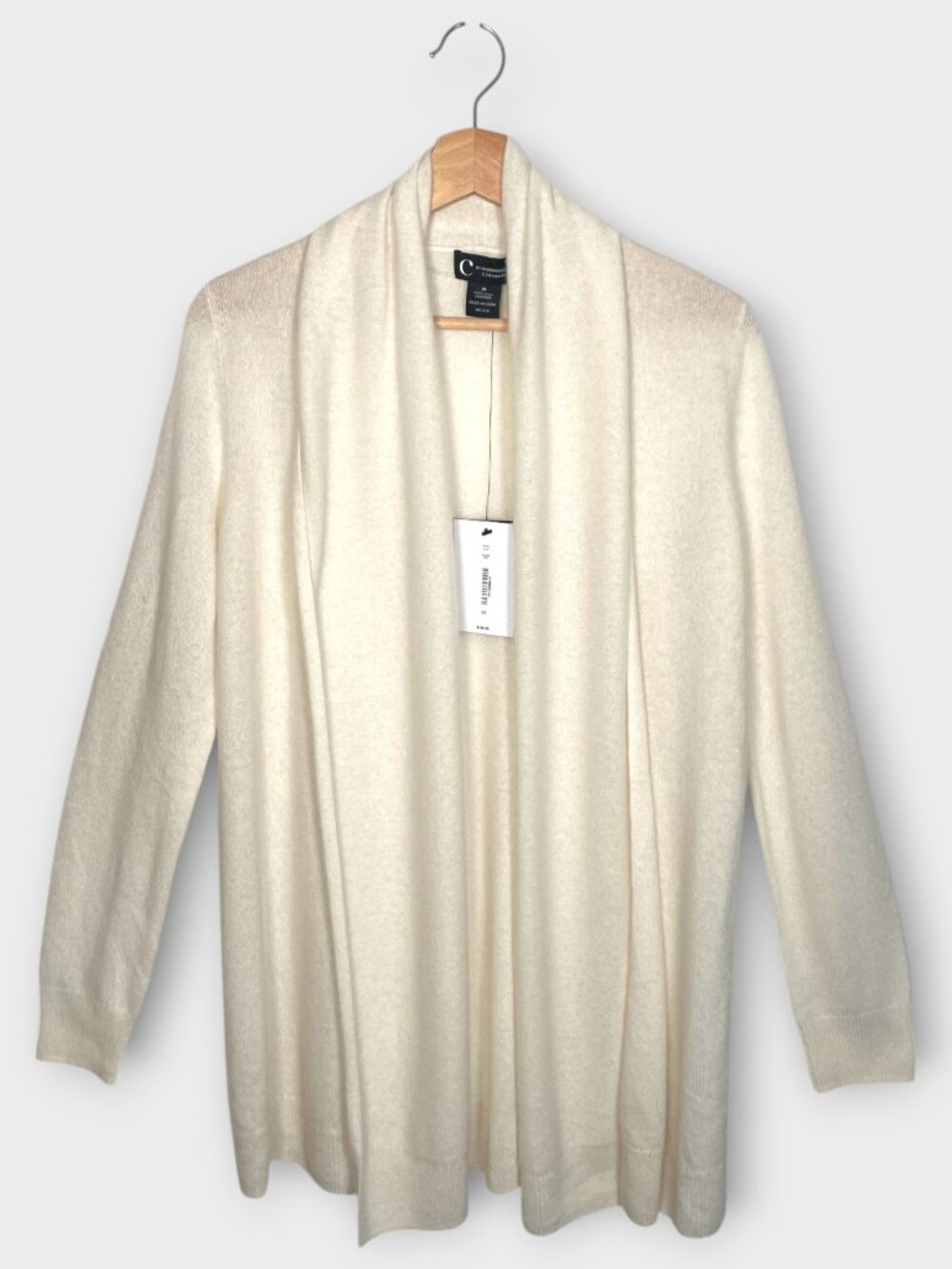C by Bloomingdale's 100% 2-Ply Cashmere Open Cardigan Duster MEDIUM Ivory NEW